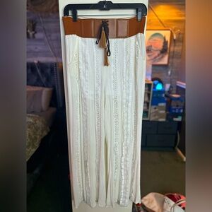 white lace boho crochet linen pants